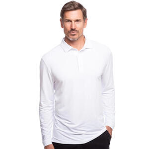 IBKUL Shirt Men’s SMALL White Long Sleeve Polo Shirt UPF 30 Icefil Stretch